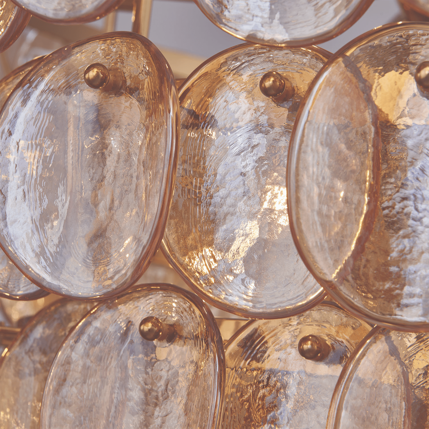 Aurora Chandelier Large Amber Glass Disc Fish Scale Brass - Letslighting