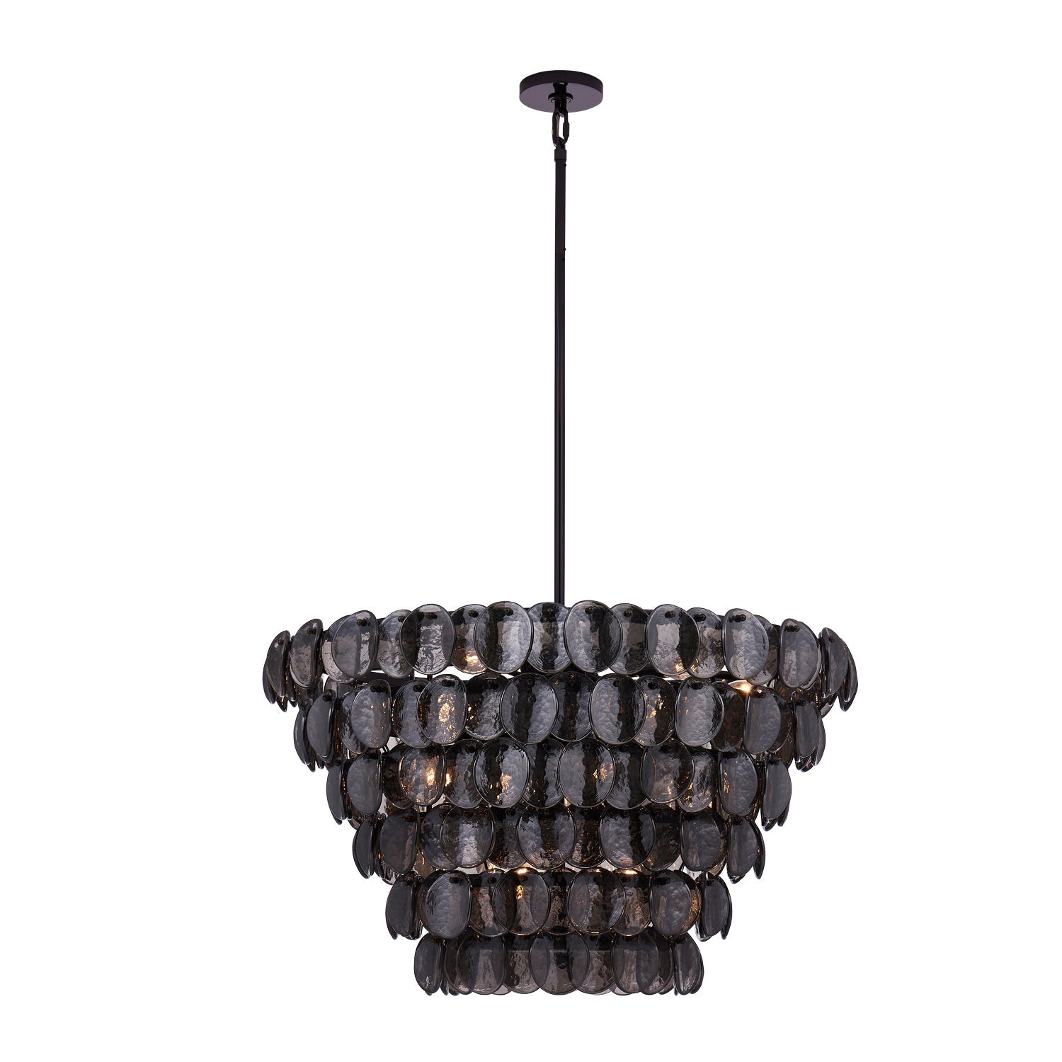 Aurora Chandelier Large Amber Glass Disc Fish Scale Brass - Letslighting