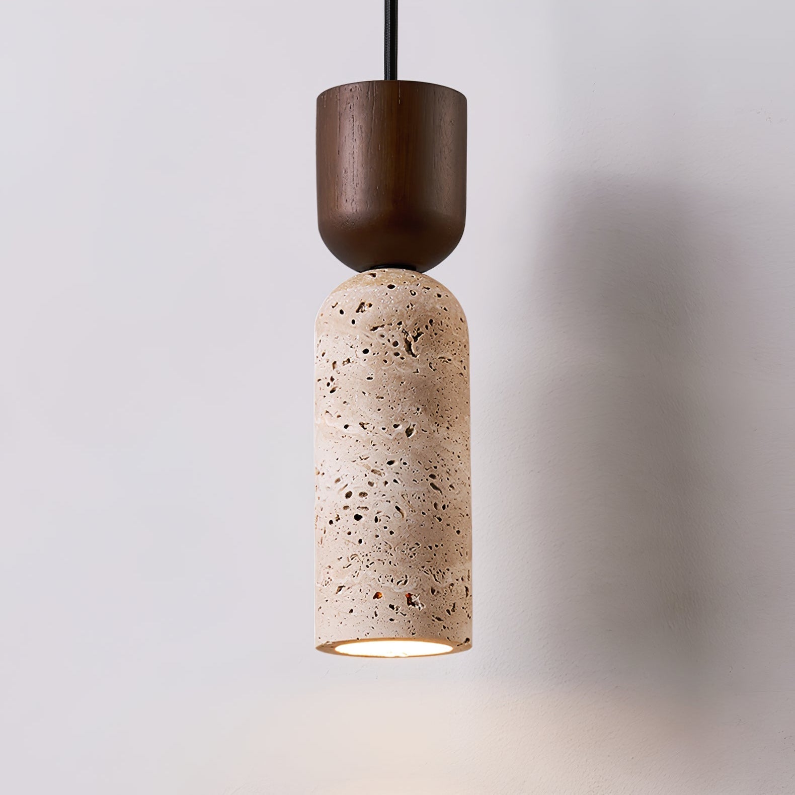 Velora Colonne Travertin Bois Suspension Lampe