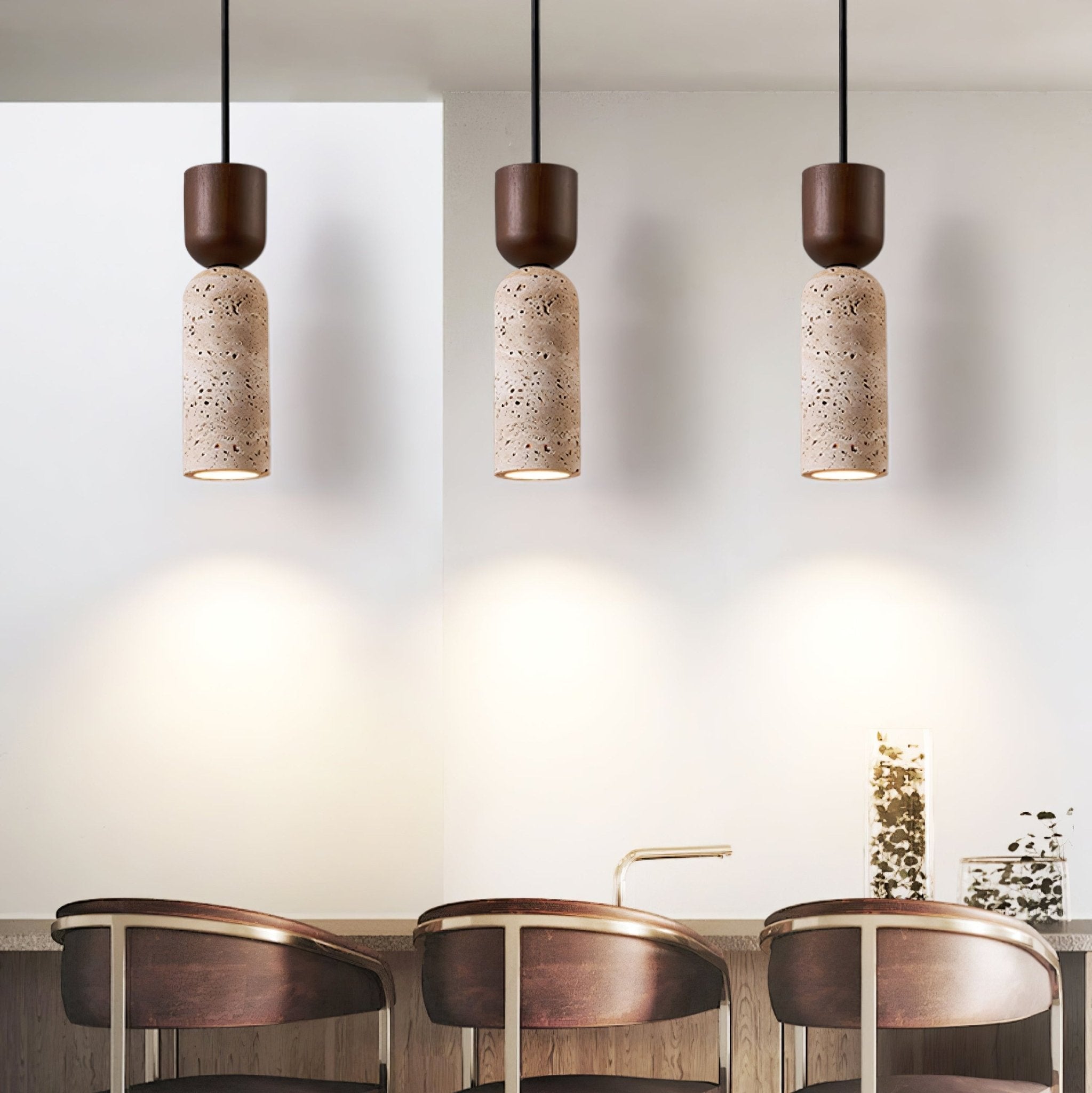 Velora Colonne Travertin Bois Suspension Lampe