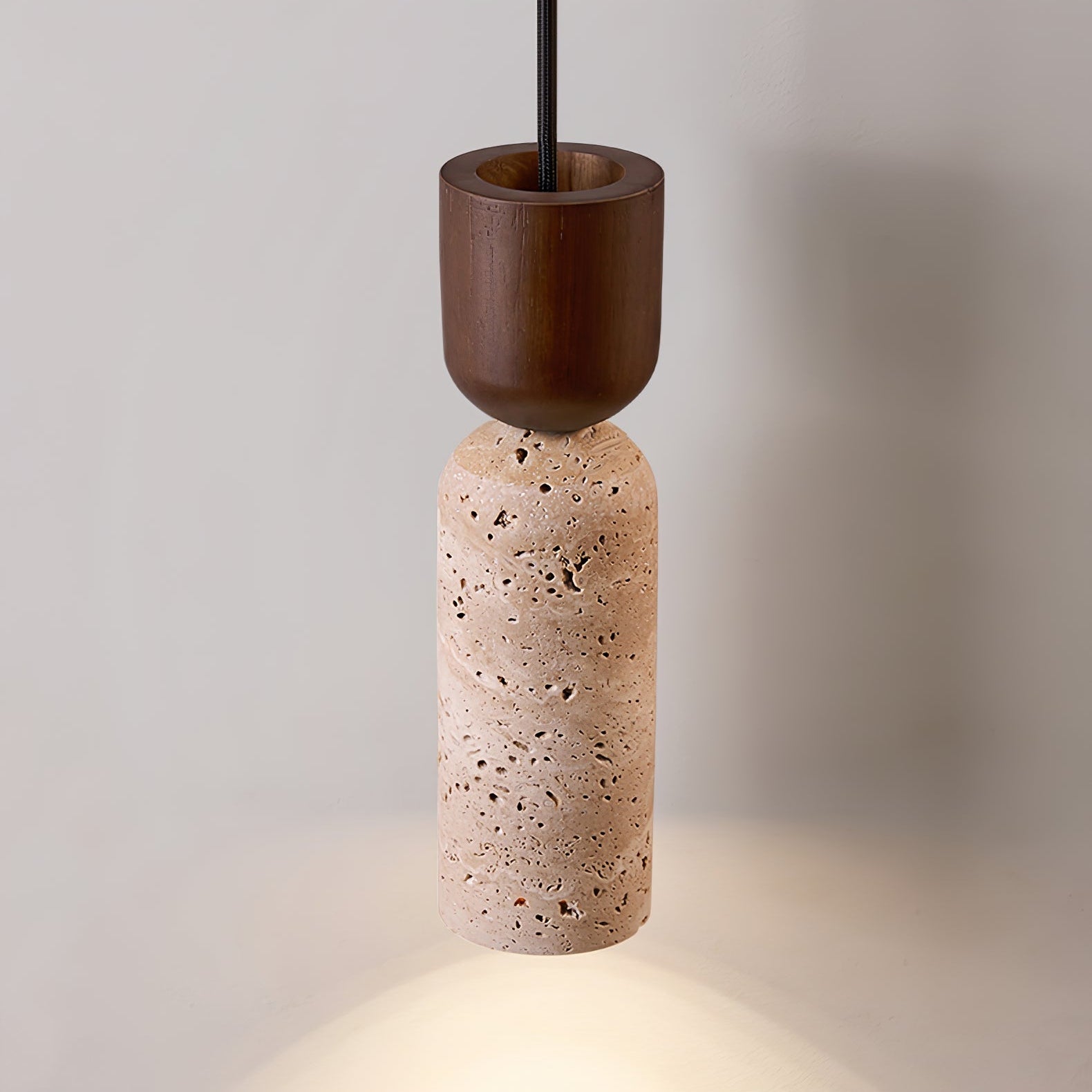 Velora Colonne Travertin Bois Suspension Lampe