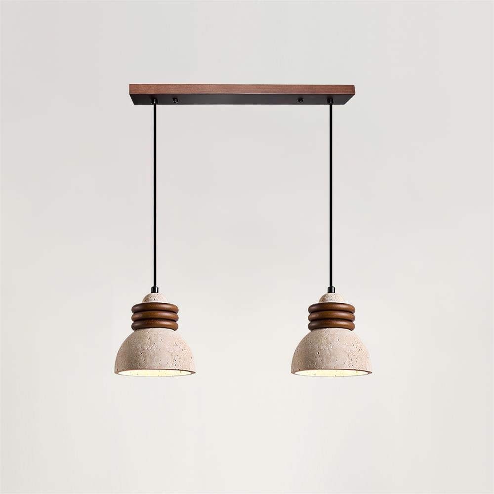 Pendant Lamp Travertine Dome Walnut Wood Rings Ambient Minimalist - Letslighting