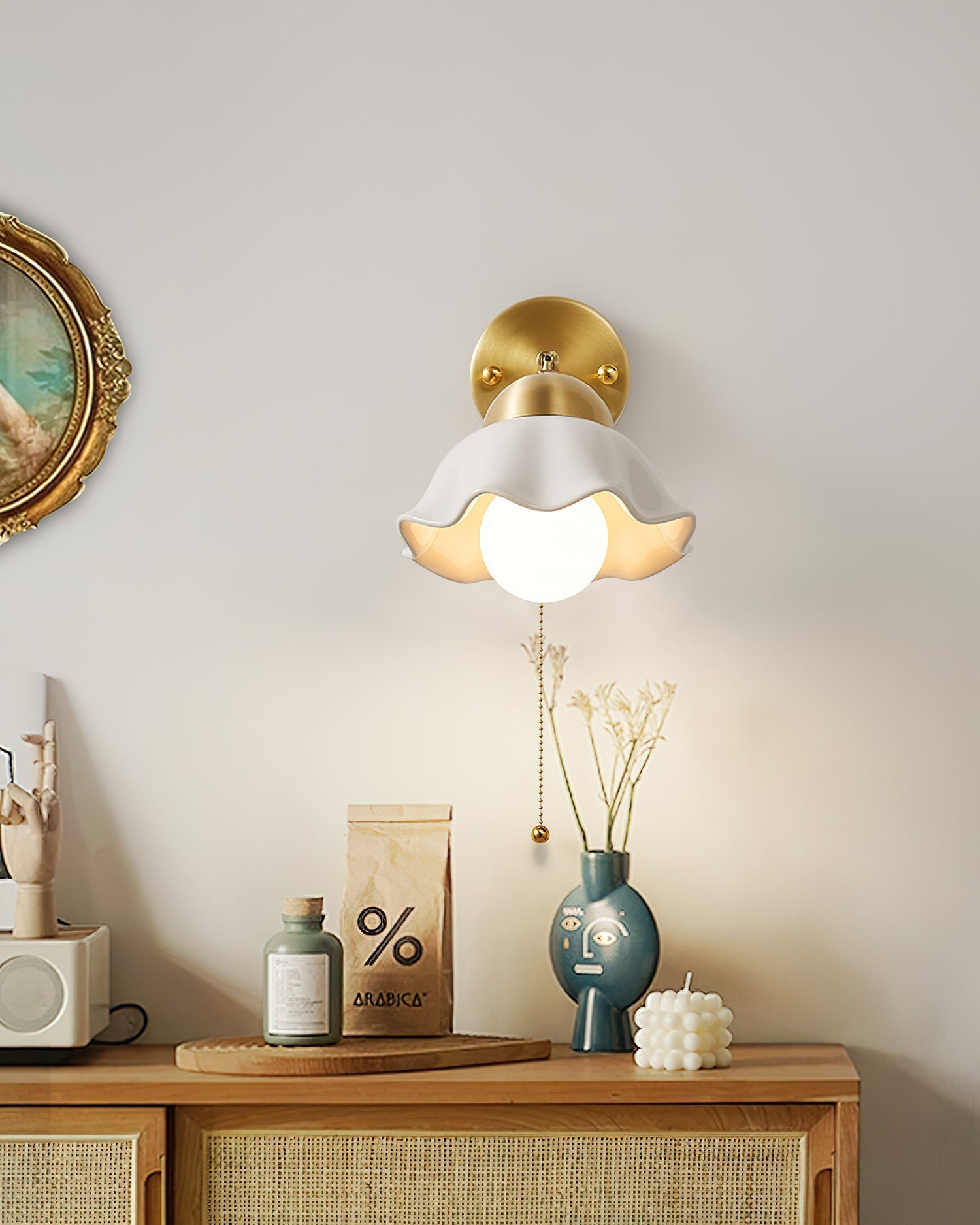 Wall Lamp Brass and Ceramic Wavy Shade Globe Accent Retro Artistic - Letslighting