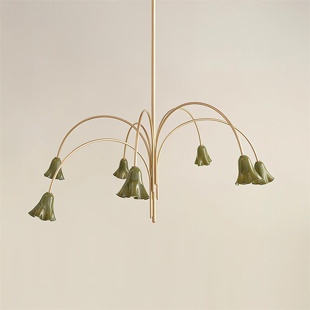 Chandelier Flower-Shaped Glass Shades on Gold Arms for Dining - Letslighting