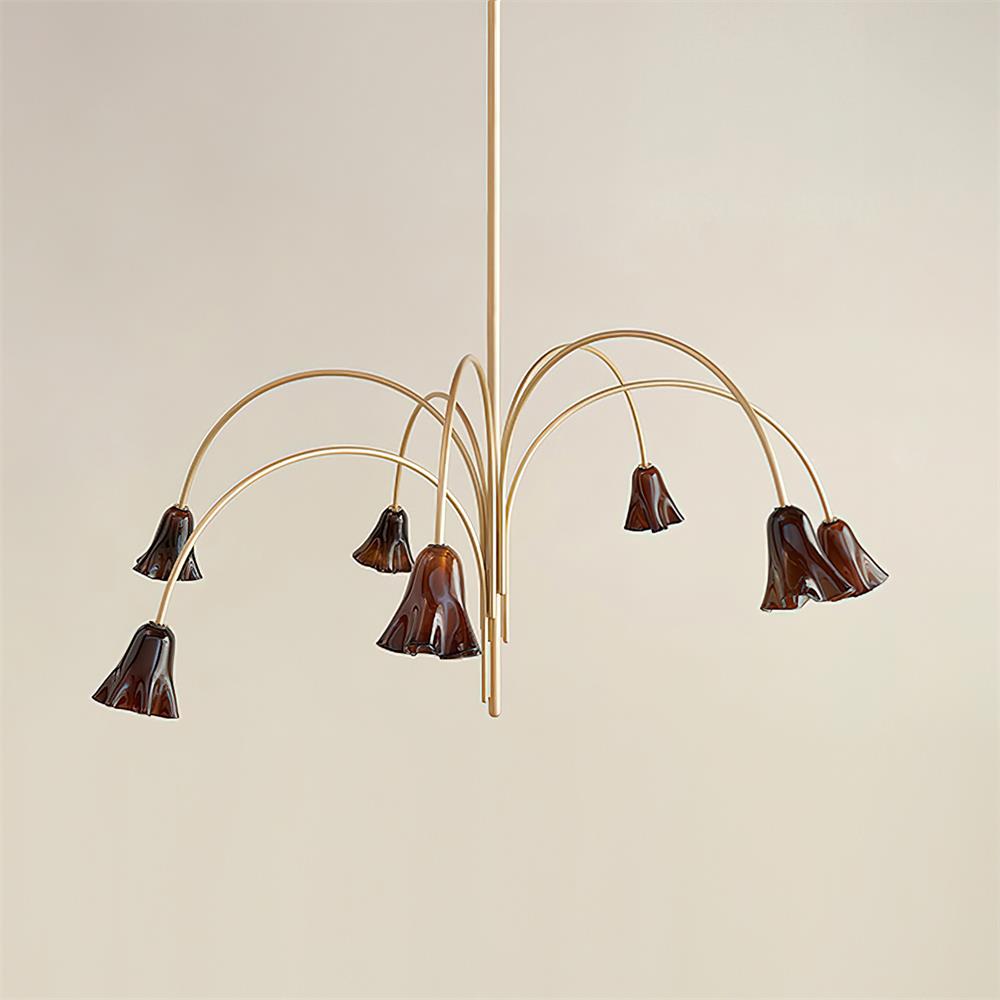 Chandelier Flower-Shaped Glass Shades on Gold Arms for Dining - Letslighting