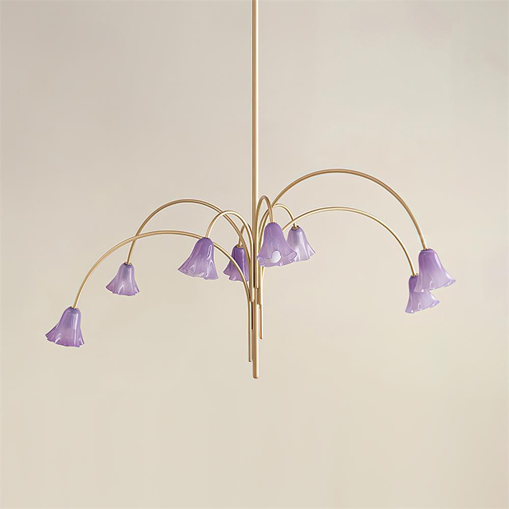 Chandelier Flower-Shaped Glass Shades on Gold Arms for Dining - Letslighting