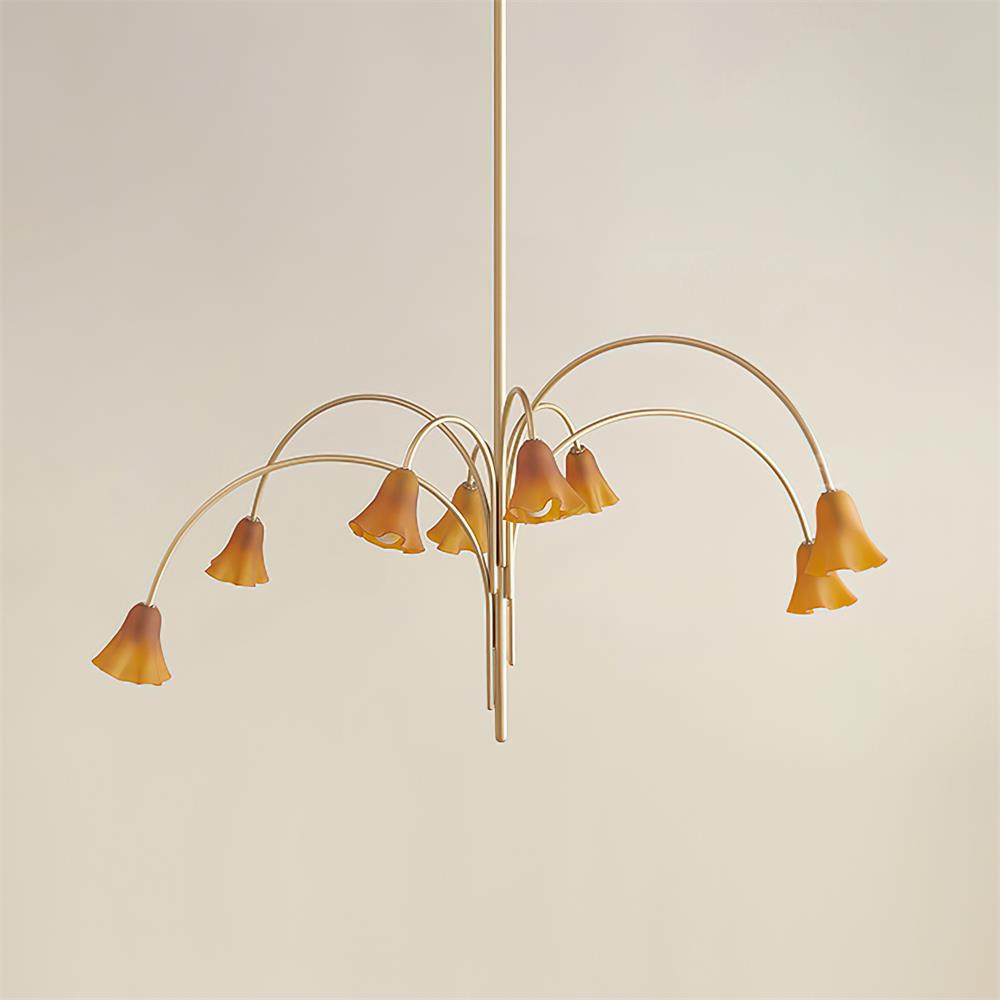 Chandelier Flower-Shaped Glass Shades on Gold Arms for Dining - Letslighting