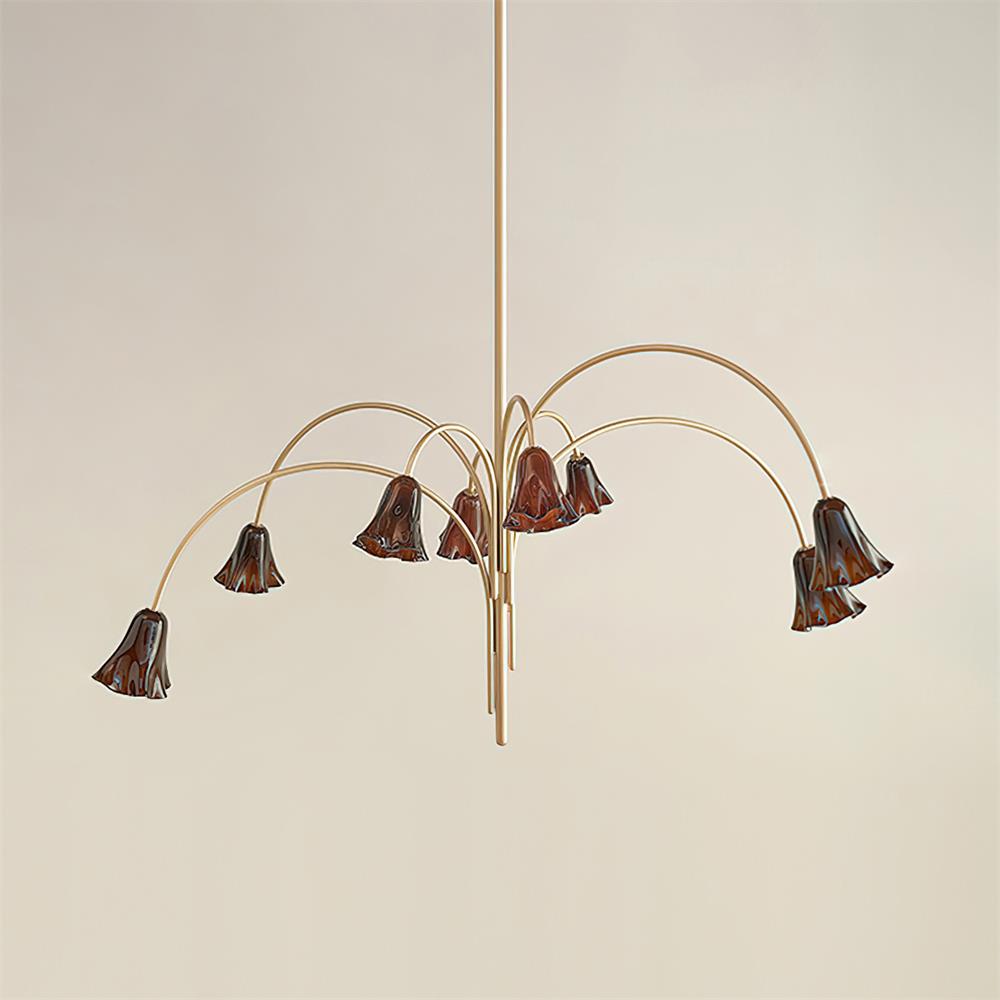 Chandelier Flower-Shaped Glass Shades on Gold Arms for Dining - Letslighting