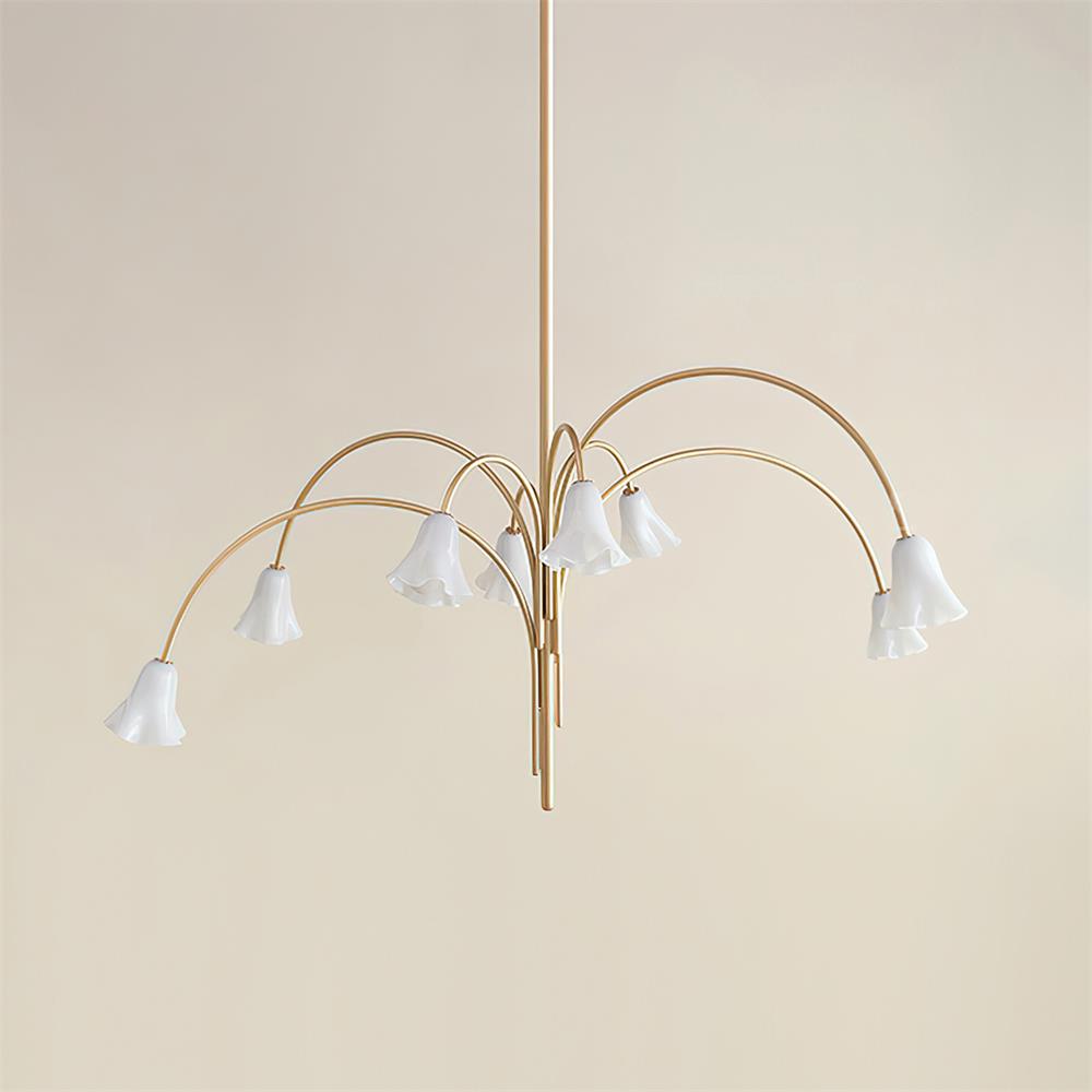 Chandelier Flower-Shaped Glass Shades on Gold Arms for Dining - Letslighting