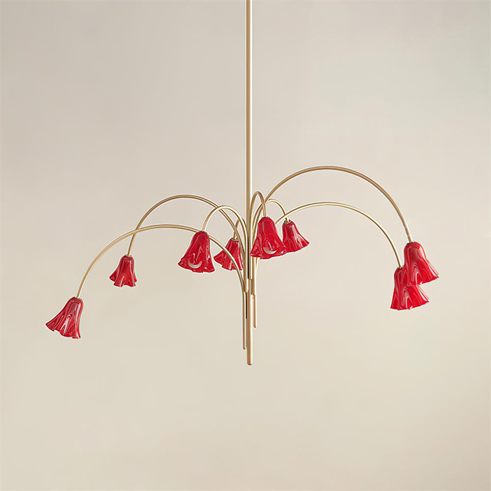 Chandelier Flower-Shaped Glass Shades on Gold Arms for Dining - Letslighting