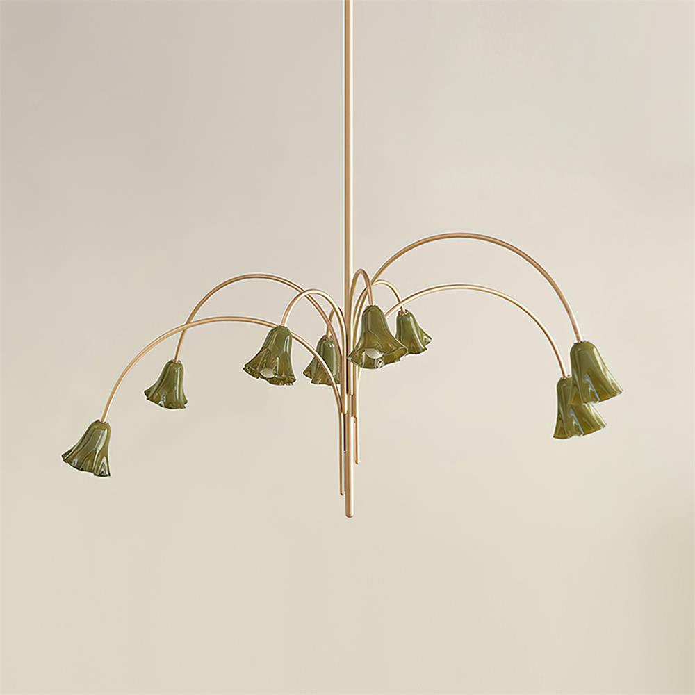 Chandelier Flower-Shaped Glass Shades on Gold Arms for Dining - Letslighting