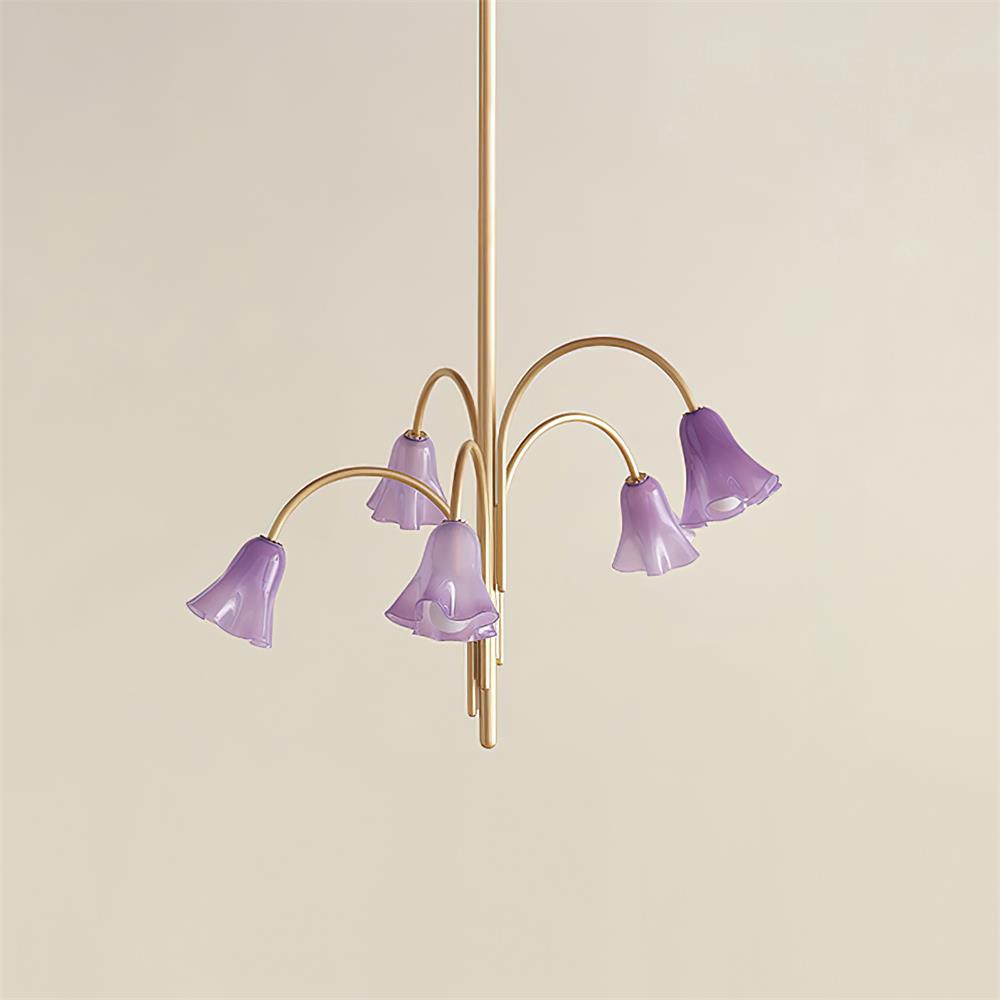 Chandelier Flower-Shaped Glass Shades on Gold Arms for Dining - Letslighting