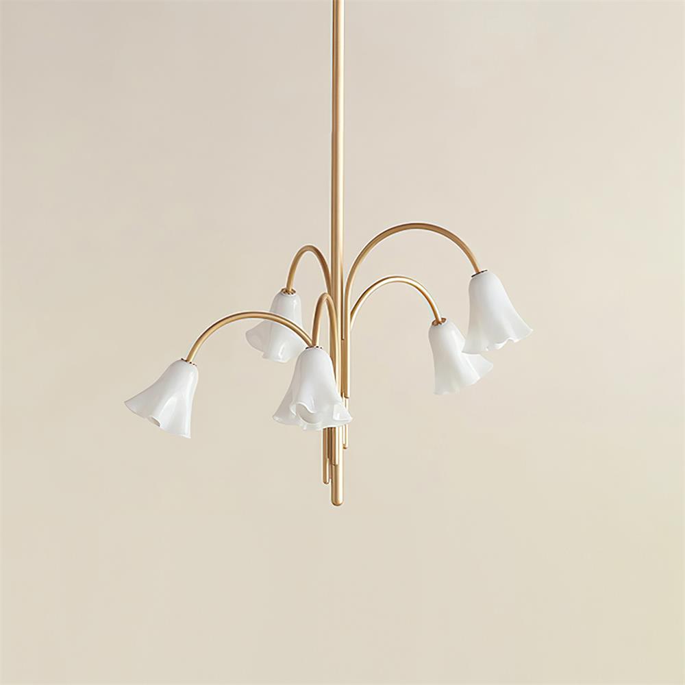 Chandelier Flower-Shaped Glass Shades on Gold Arms for Dining - Letslighting