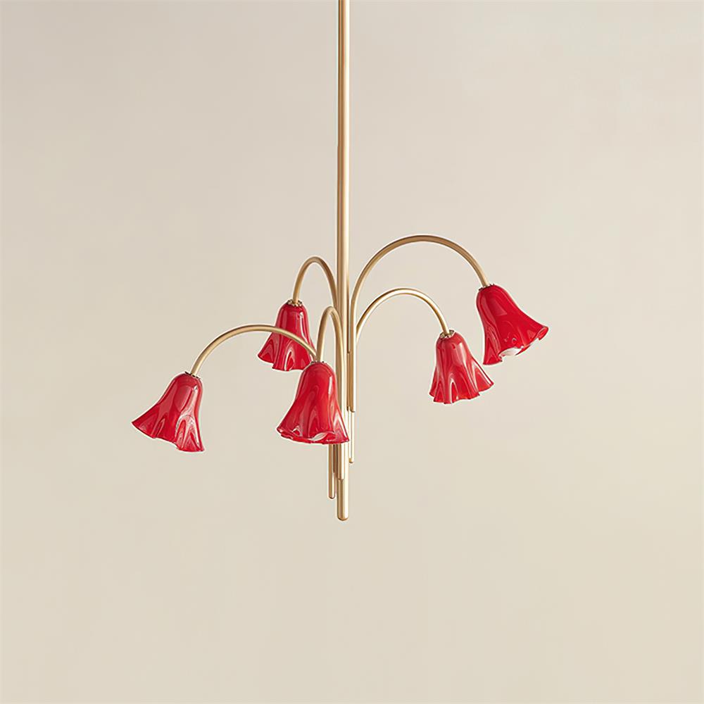 Chandelier Flower-Shaped Glass Shades on Gold Arms for Dining - Letslighting
