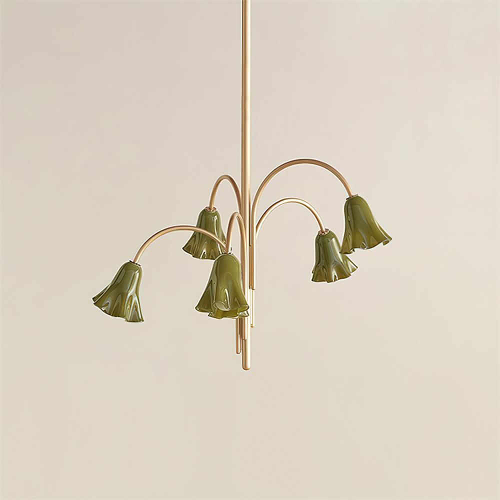 Chandelier Flower-Shaped Glass Shades on Gold Arms for Dining - Letslighting