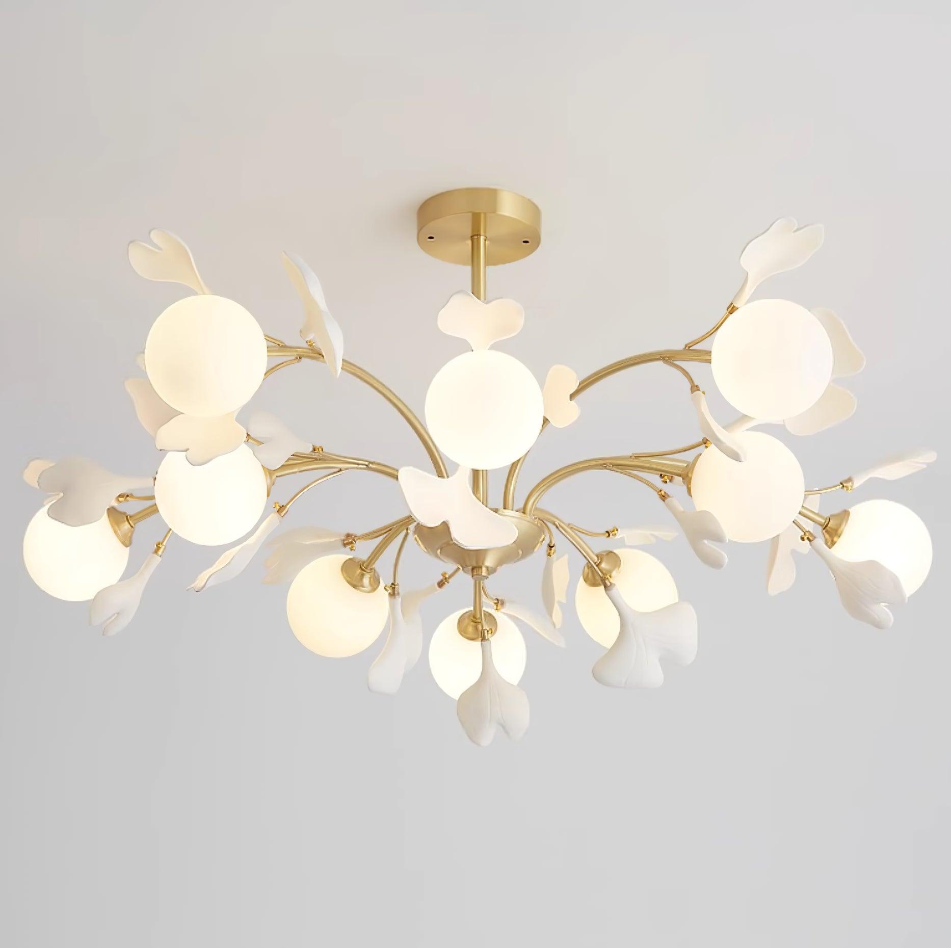 Ginkgo Leaf Chandelier with Frosted Glass Globes - Letslighting
