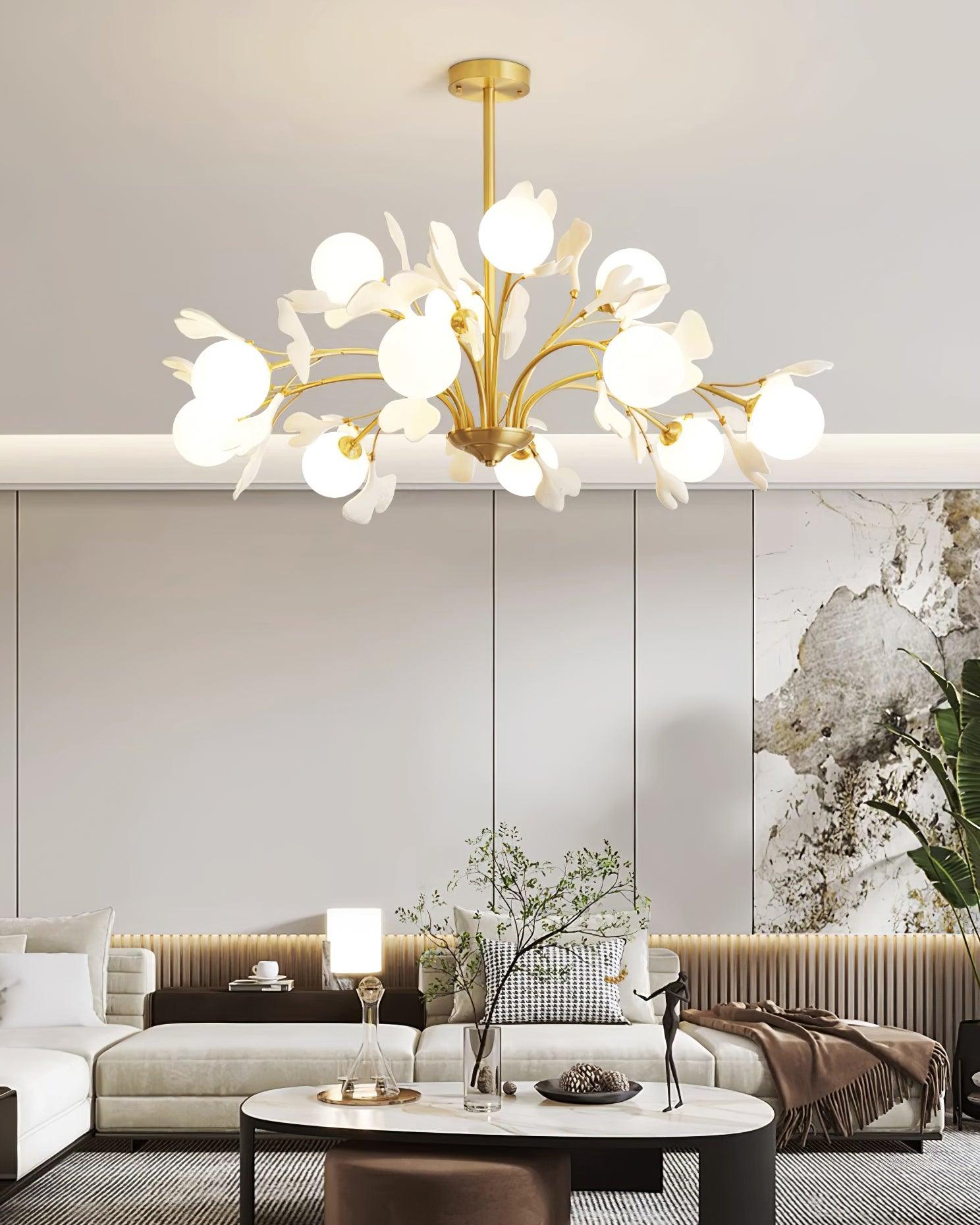 Ginkgo Leaf Chandelier with Frosted Glass Globes - Letslighting