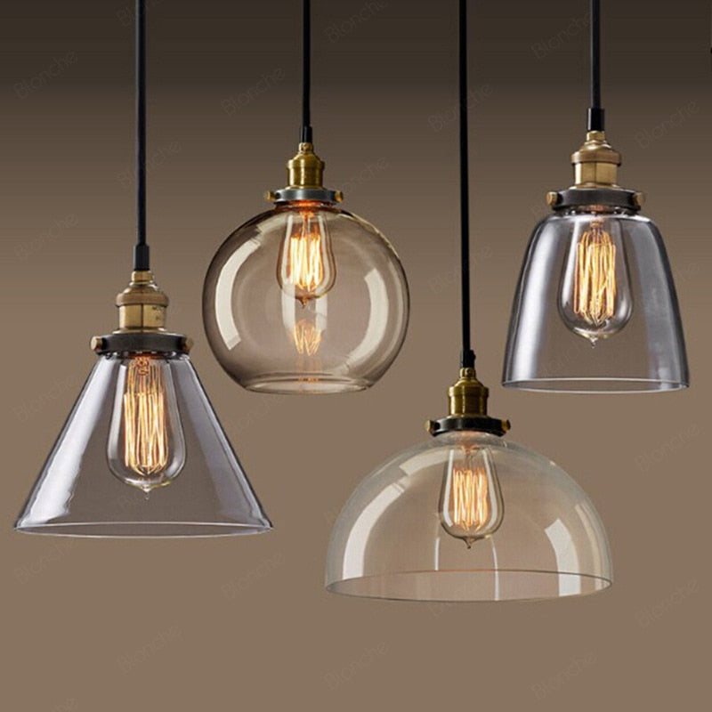 Arisha suspension Industriel en Verre, Clair/Ambre/Gris Fumé