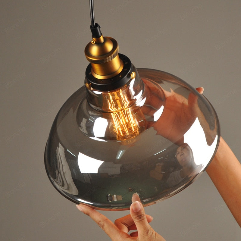 Arisha suspension Industriel en Verre, Clair/Ambre/Gris Fumé