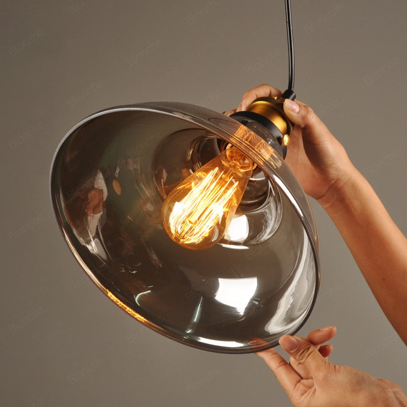Arisha suspension Industriel en Verre, Clair/Ambre/Gris Fumé