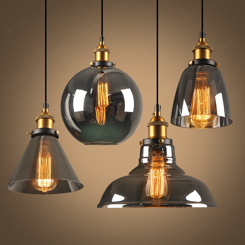 Arisha suspension Industriel en Verre, Clair/Ambre/Gris Fumé