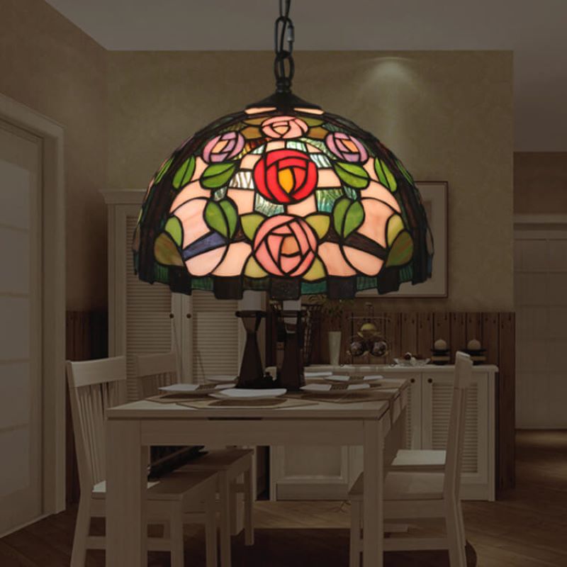 Tiffany Vintage LED Suspension Métal Verre Salon