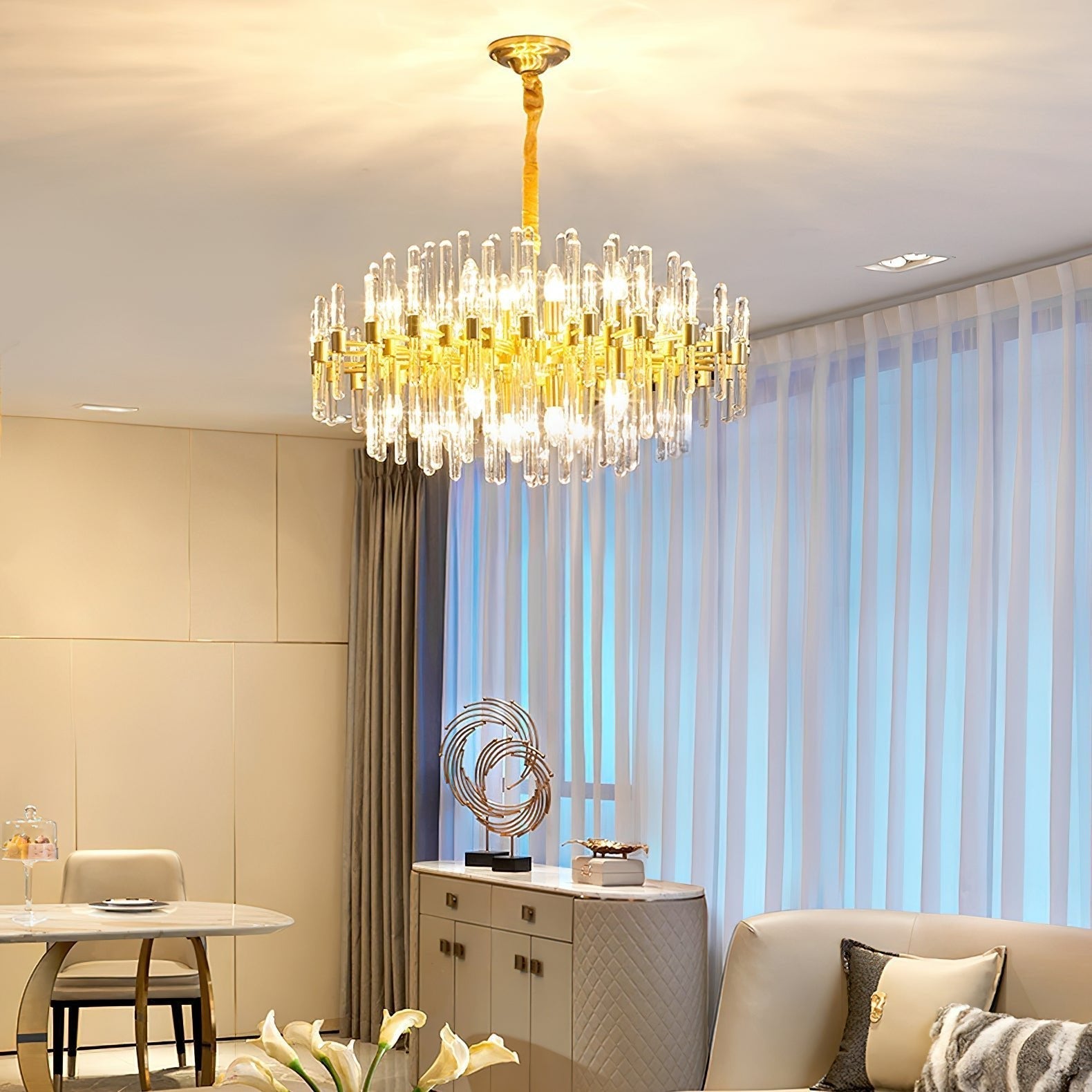 Solara Chandelier Antique Brass Starburst - Letslighting