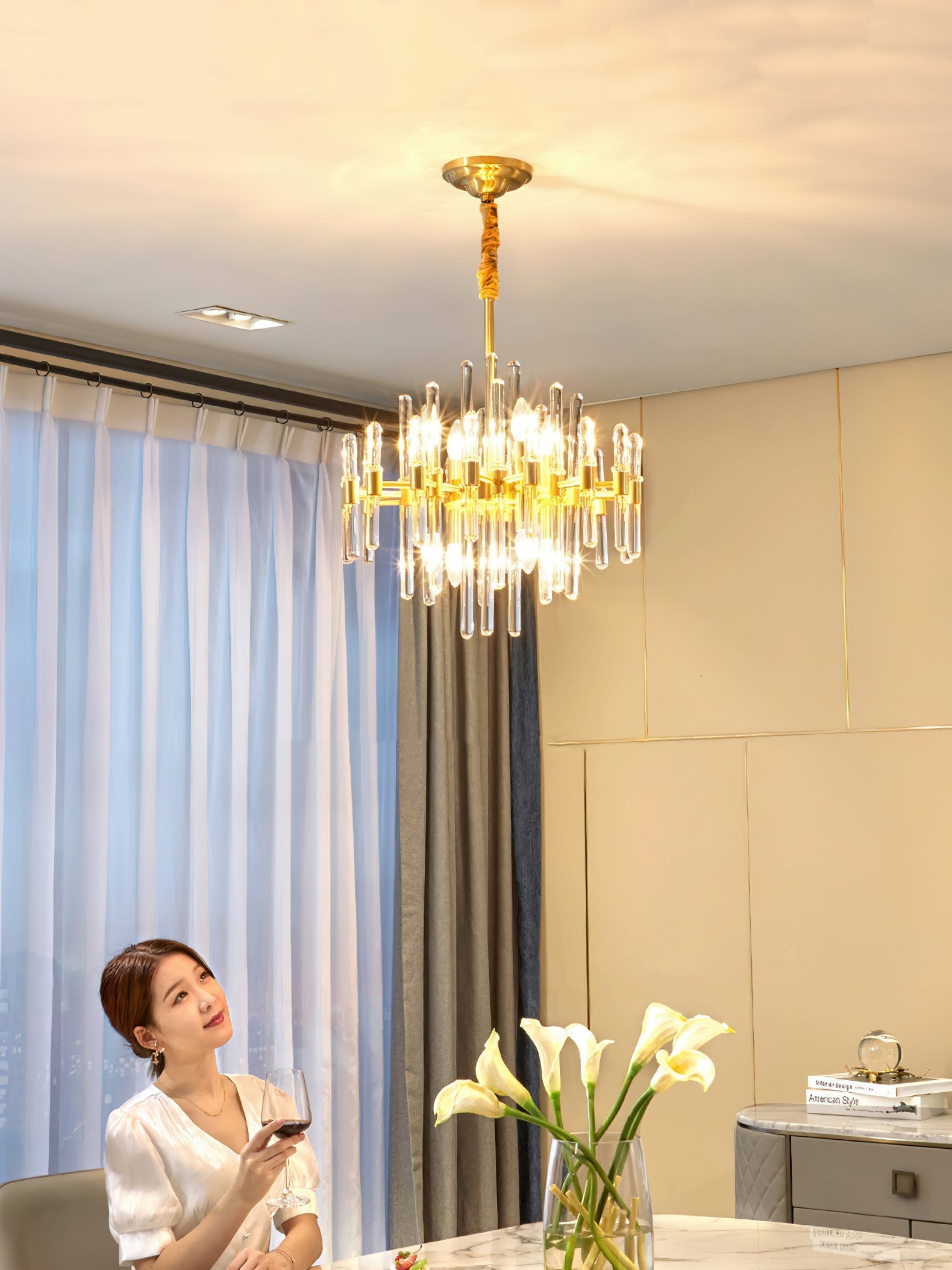 Solara Chandelier Antique Brass Starburst - Letslighting