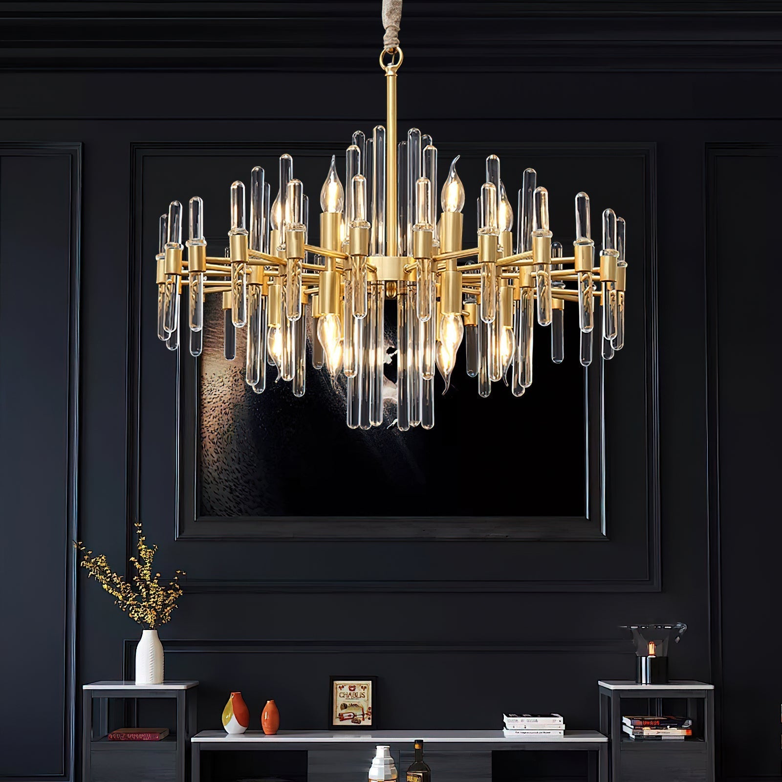 Solara Chandelier Antique Brass Starburst - Letslighting