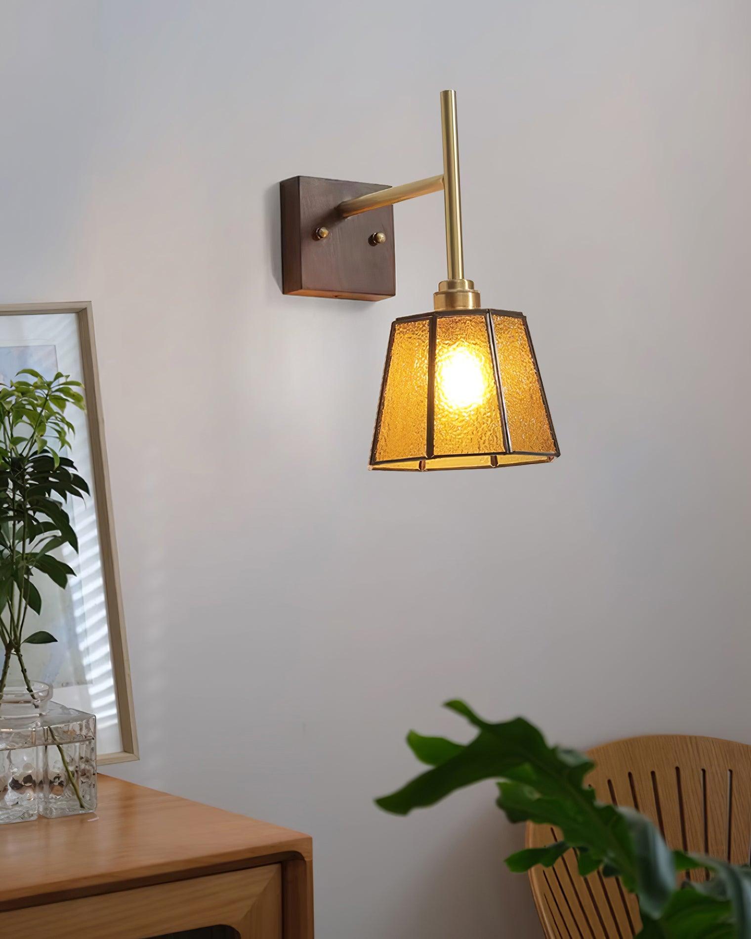 Vintage Wall Lamp Moir Amber Glass - Letslighting