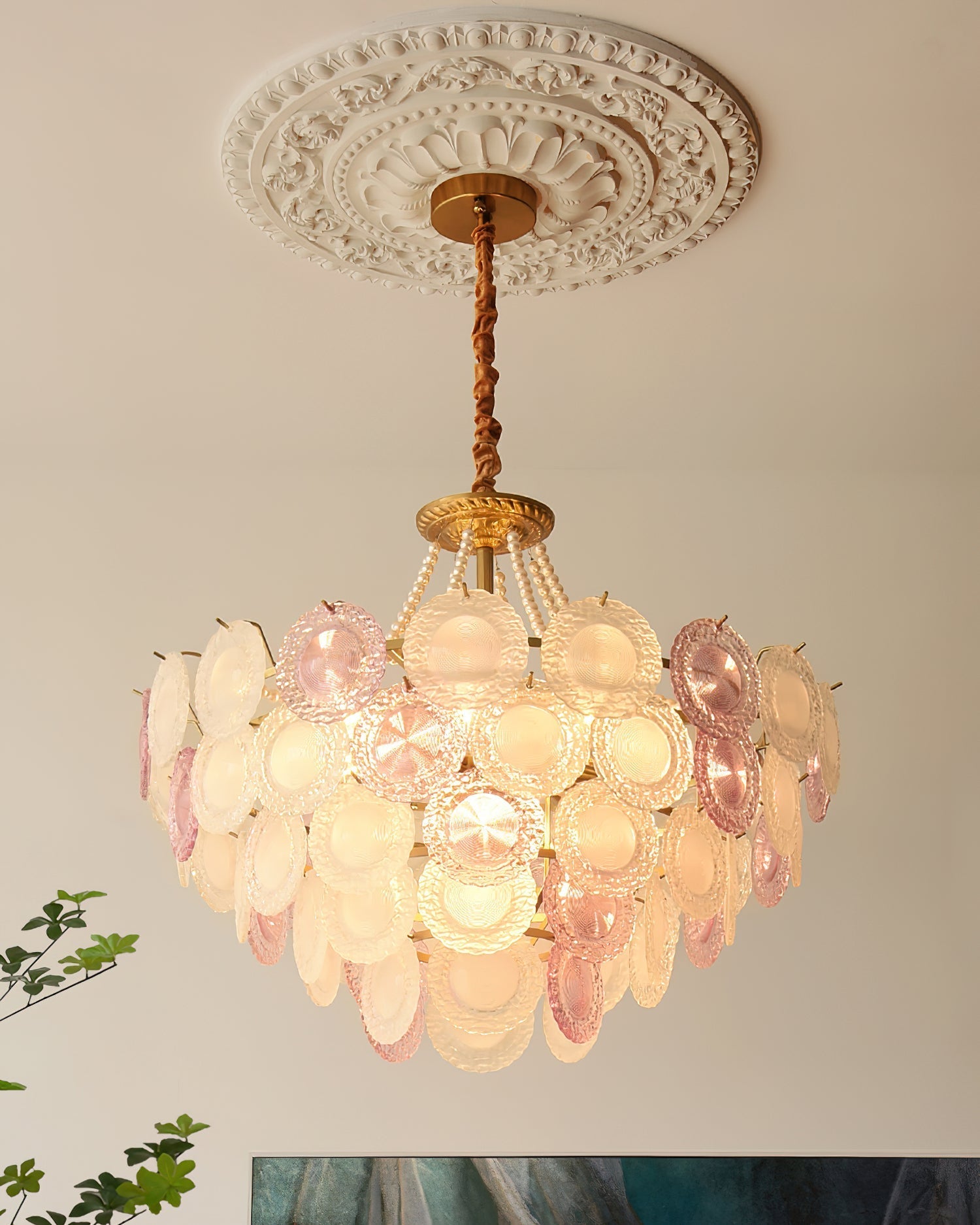 Violaire Chandelier with Blush Pink & Clear Discs - Letslighting