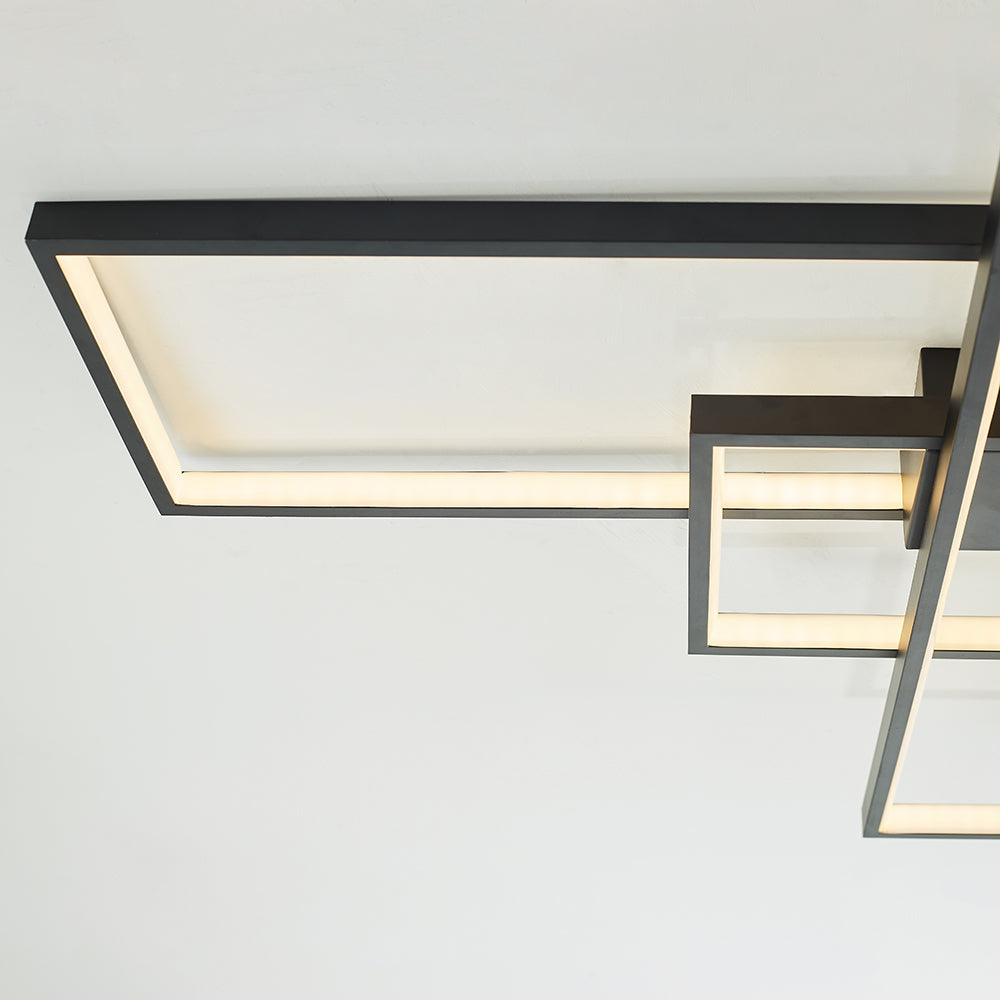 Arisha Plafonnier Rectangle Moderne, Métal/Gel de Silice, Noir/Blanc, Salon