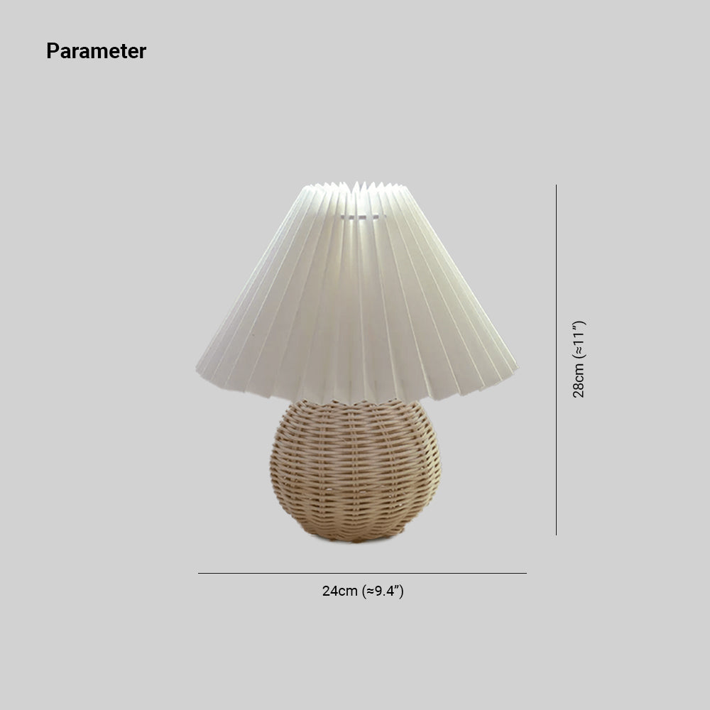 Muto Lampe de Table Vintage, Céramique/Rotin/Bois/Tissu, Blanc/Beige, Chambre