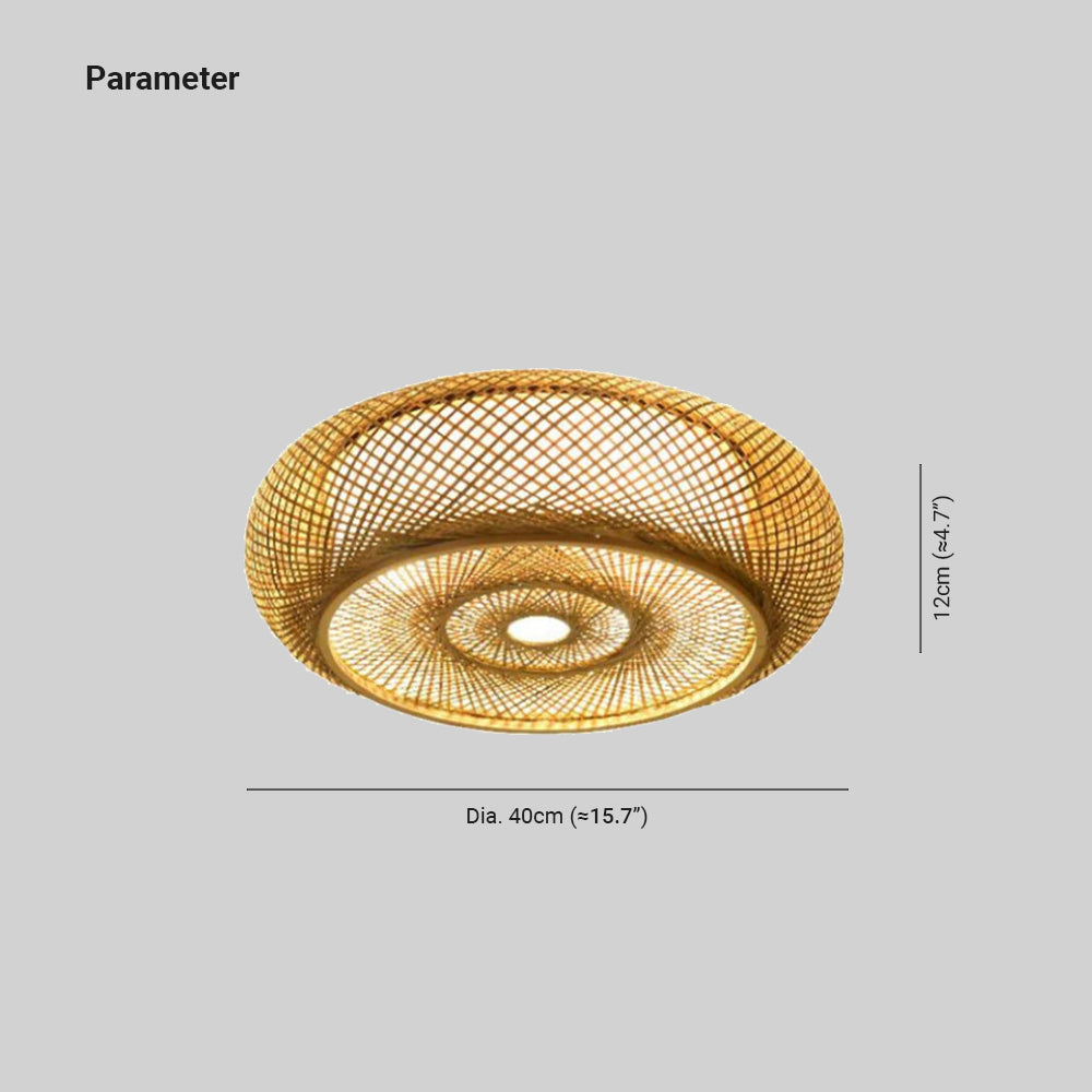 Ritta Plafonnier Rond Naturel, Rotin, Bois, Salon