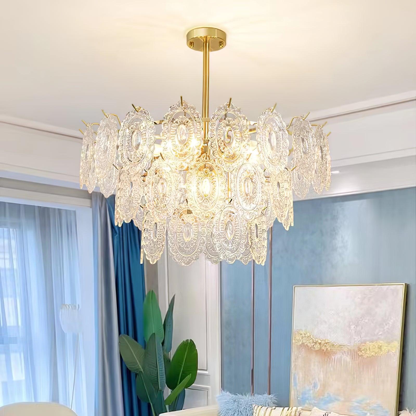 Lustra Chandelier Wave Glass Wrought Iron Elegant - Letslighting