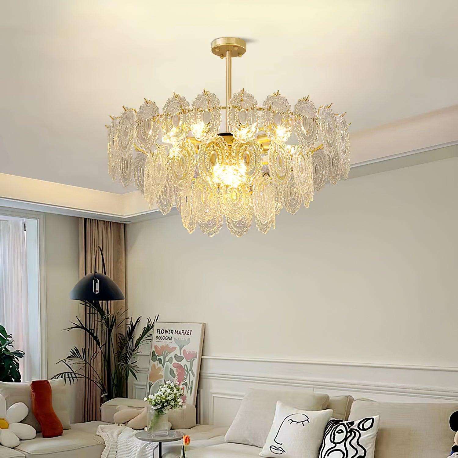 Lustra Chandelier Wave Glass Wrought Iron Elegant - Letslighting