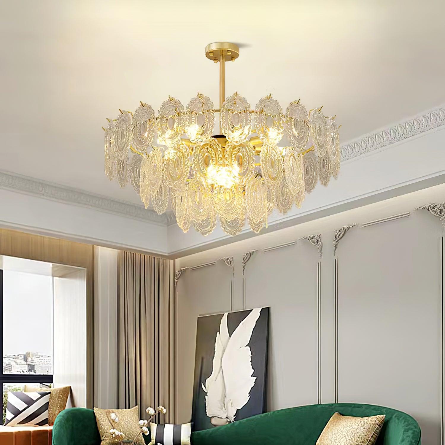Lustra Chandelier Wave Glass Wrought Iron Elegant - Letslighting
