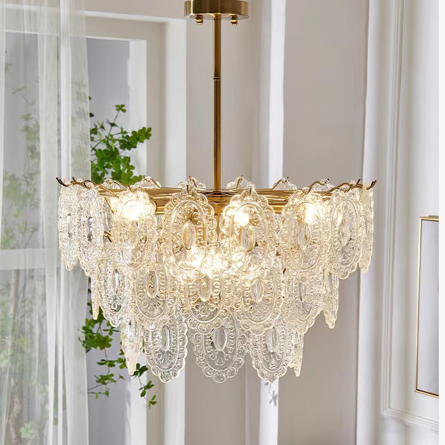 Lustra Chandelier Wave Glass Wrought Iron Elegant - Letslighting