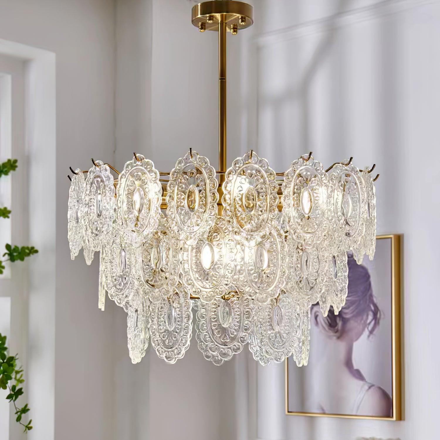 Lustra Chandelier Wave Glass Wrought Iron Elegant - Letslighting