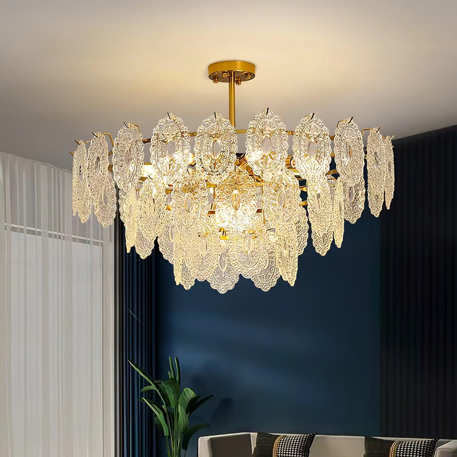 Lustra Chandelier Wave Glass Wrought Iron Elegant - Letslighting