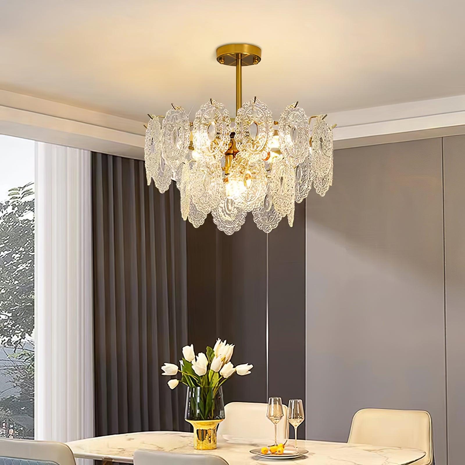Lustra Chandelier Wave Glass Wrought Iron Elegant - Letslighting