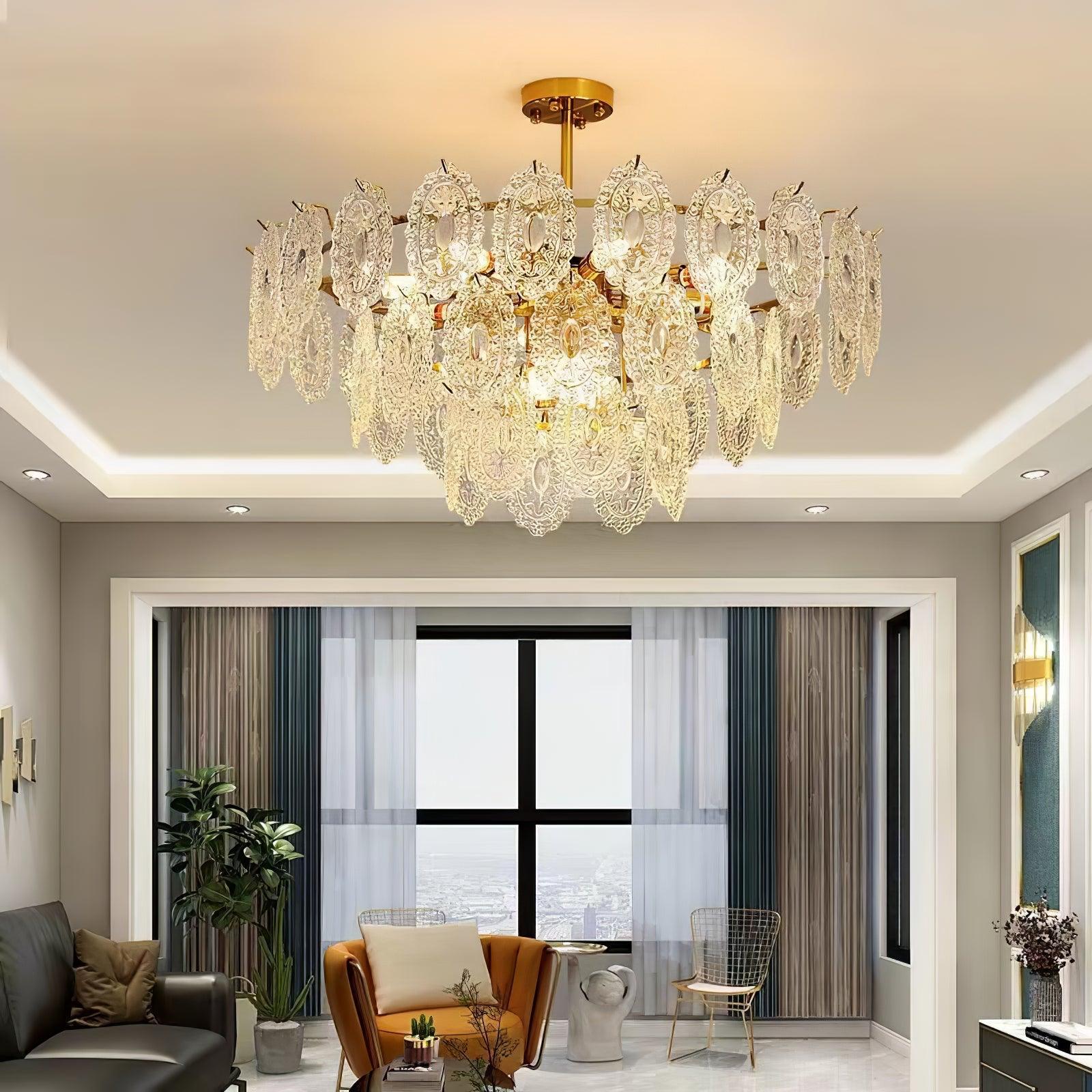Lustra Chandelier Wave Glass Wrought Iron Elegant - Letslighting