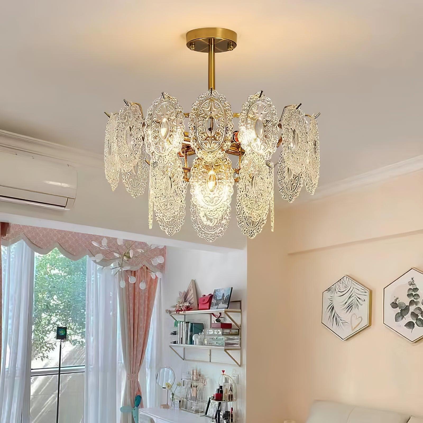 Lustra Chandelier Wave Glass Wrought Iron Elegant - Letslighting