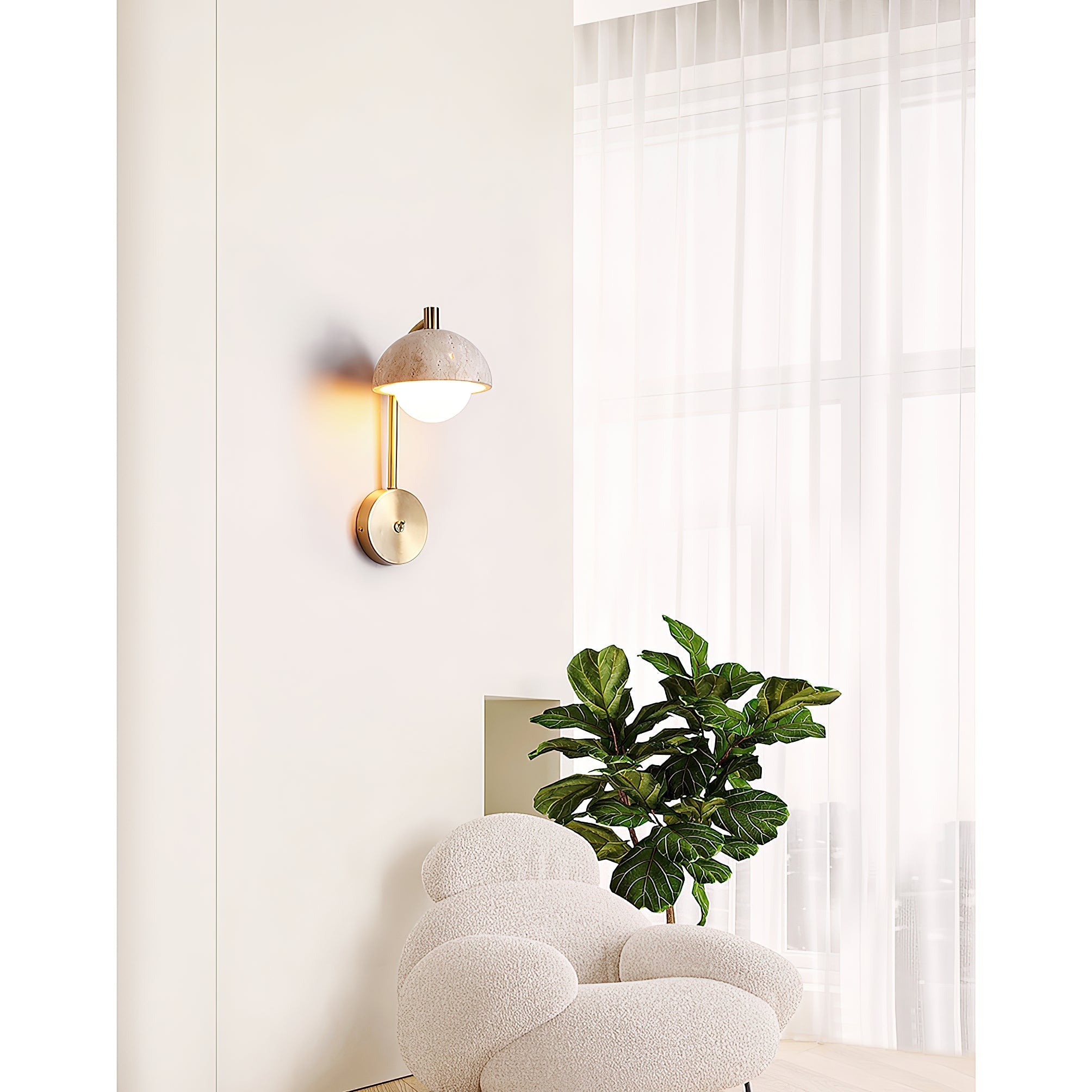 Civarir Modern Minimalist Beige Travertine Wall Lamp - Lamp Copper