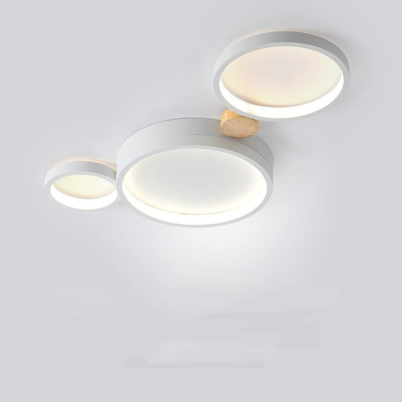 Arisha Plafonnier Rond Moderne, Métal/Bois, Blanc/Gris/Vert, Salon