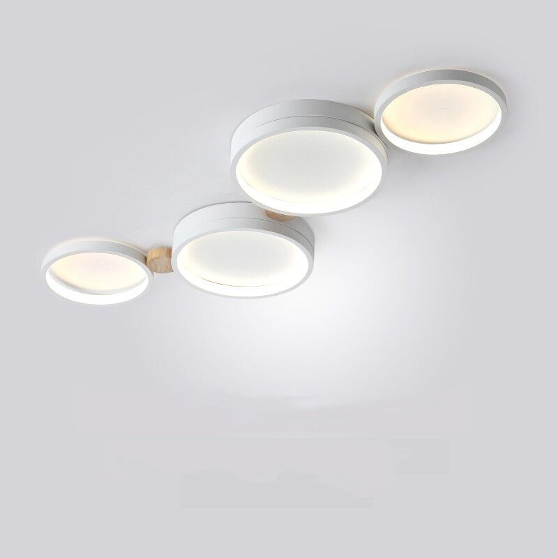 Arisha Plafonnier Rond Moderne, Métal/Bois, Blanc/Gris/Vert, Salon