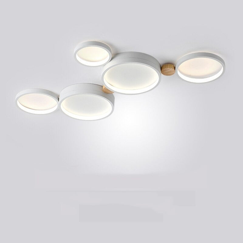 Arisha Plafonnier Rond Moderne, Métal/Bois, Blanc/Gris/Vert, Salon