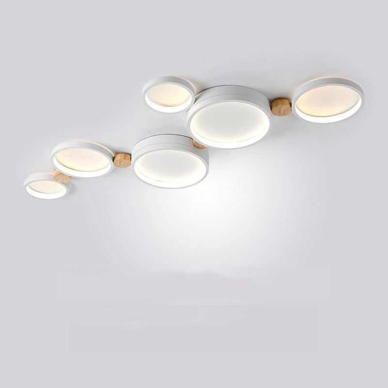 Arisha Plafonnier Rond Moderne, Métal/Bois, Blanc/Gris/Vert, Salon