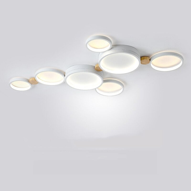 Arisha Plafonnier Rond Moderne, Métal/Bois, Blanc/Gris/Vert, Salon