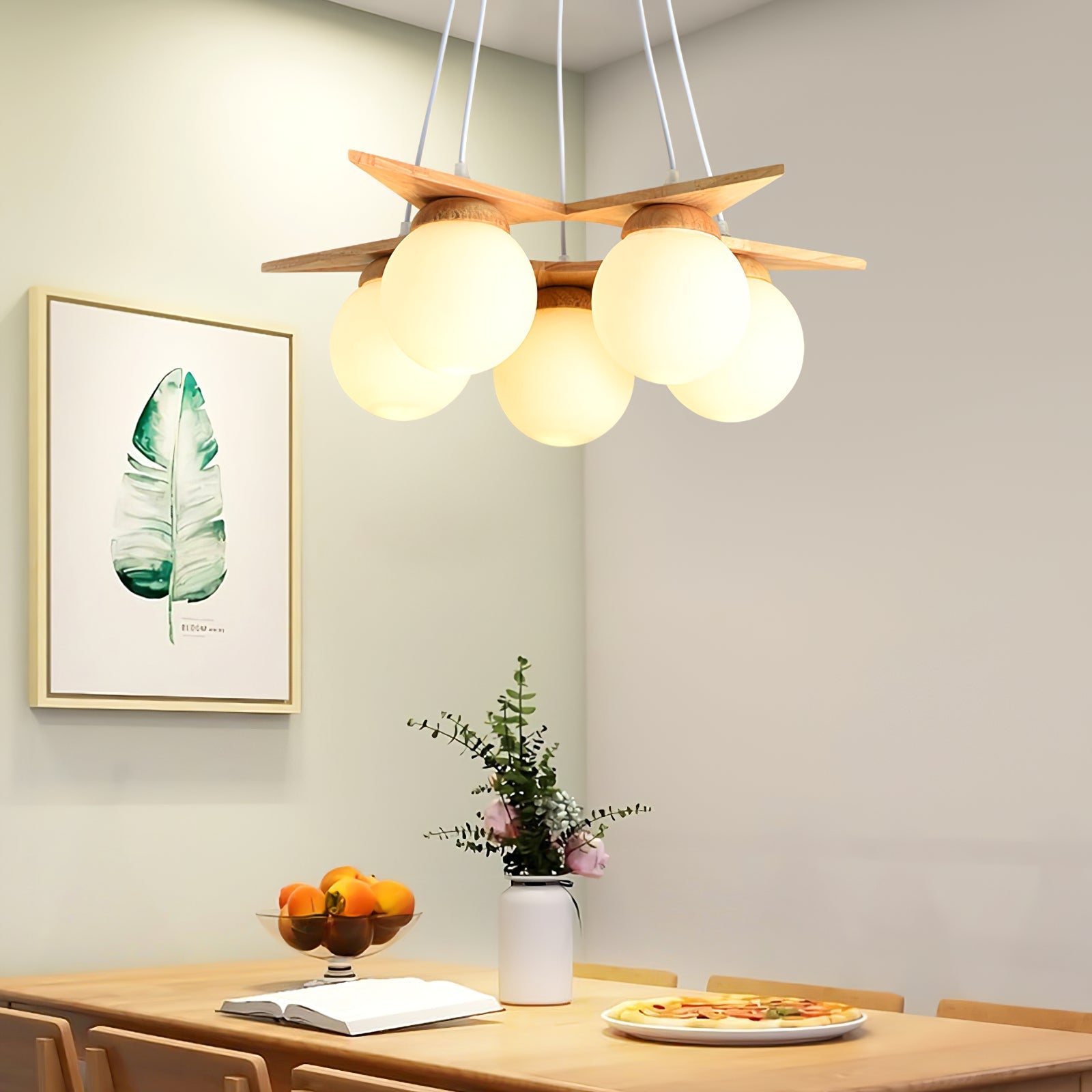 Zothaus Premium Nordic Star Glass Wooden Chandelier - Lamp Copper